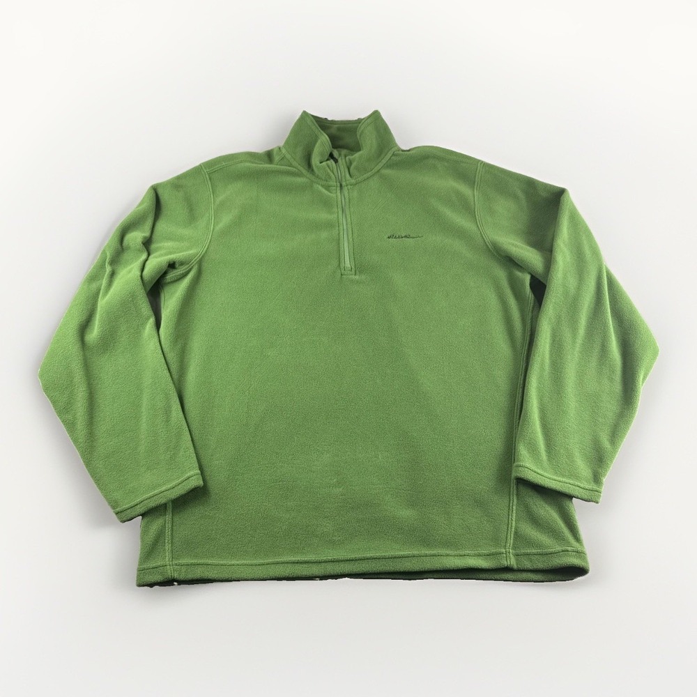 Eddie Bauer Polartec Pullover Men L Green 1/4 Zip Sweatshirt Sweater Preppy READ - Picture 1 of 13